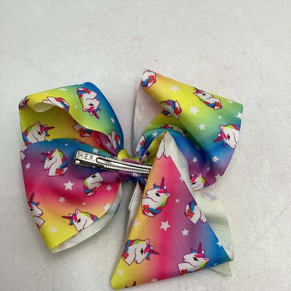 JoJo Siwa Rainbow Unicorn Star Grosgrain Hair Bow Signature Collection Clip
